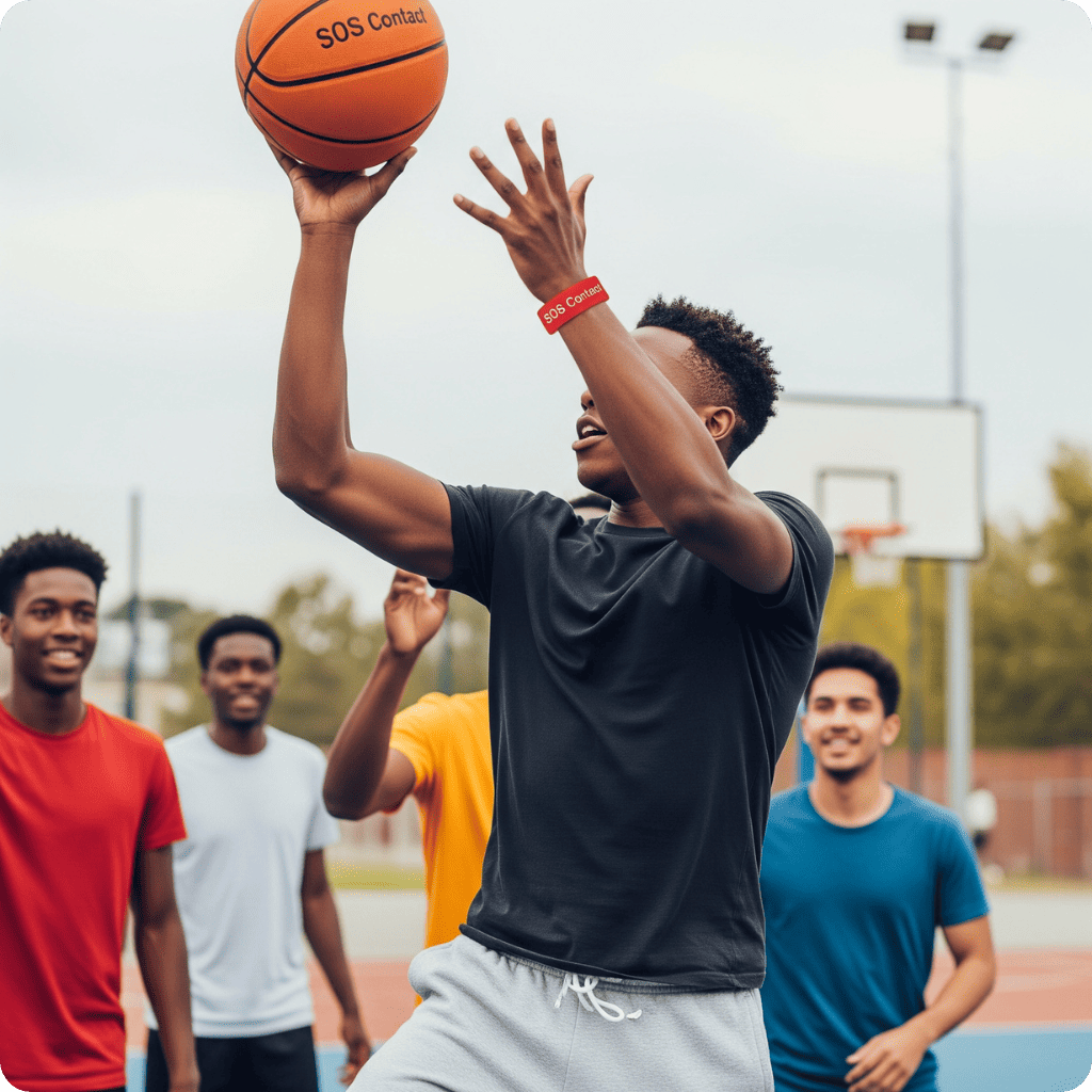 Basketballspieler mit SOS-Armband am Handgelenk